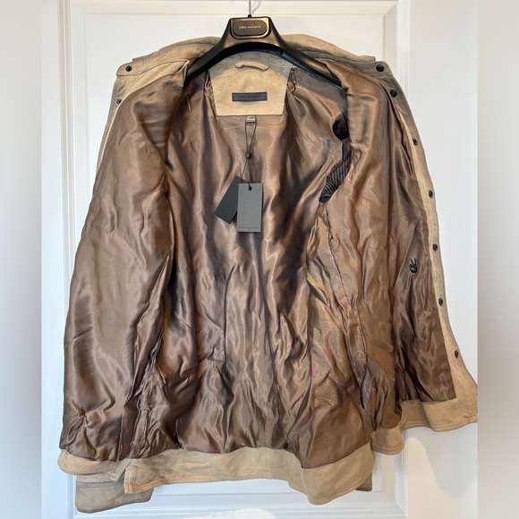 $698 NWT John Varvatos Suede Jacket 48 Tan Men's Lionell Leather Button Shirt - Picture 4 of 13
